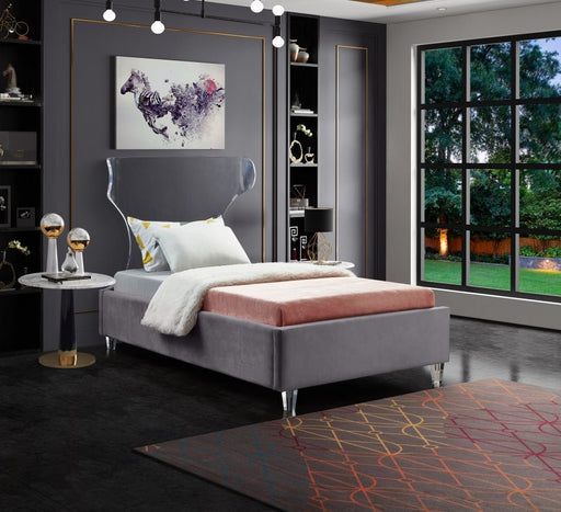 Ghost Velvet Twin Bed Grey - Gate FurnitureTwin Bed