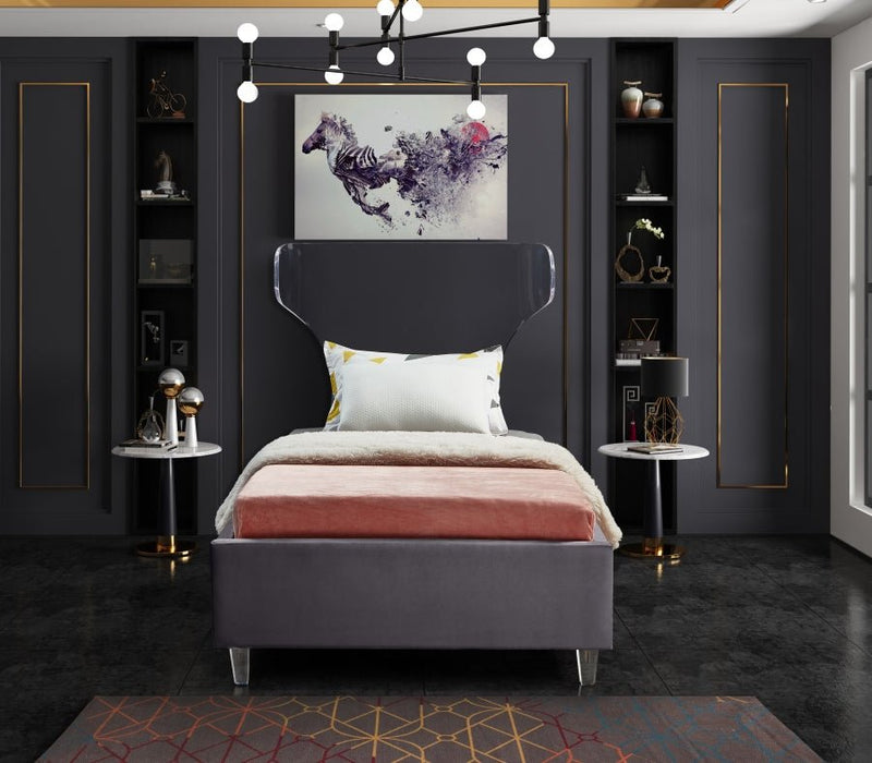Ghost Velvet Twin Bed Grey - Gate FurnitureTwin Bed