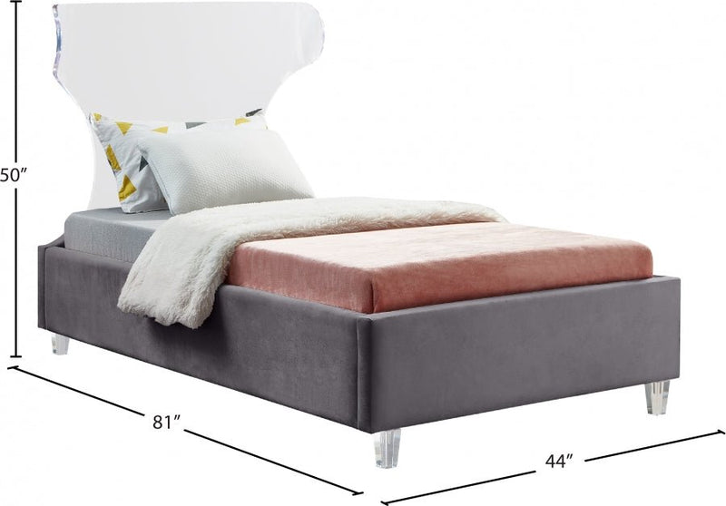 Ghost Velvet Twin Bed Grey - Gate FurnitureTwin Bed