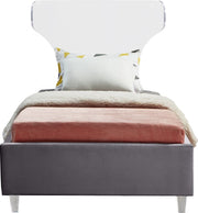 Ghost Velvet Twin Bed Grey - Gate FurnitureTwin Bed