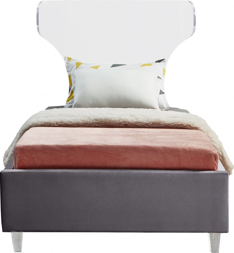 Ghost Velvet Twin Bed Grey - Gate FurnitureTwin Bed