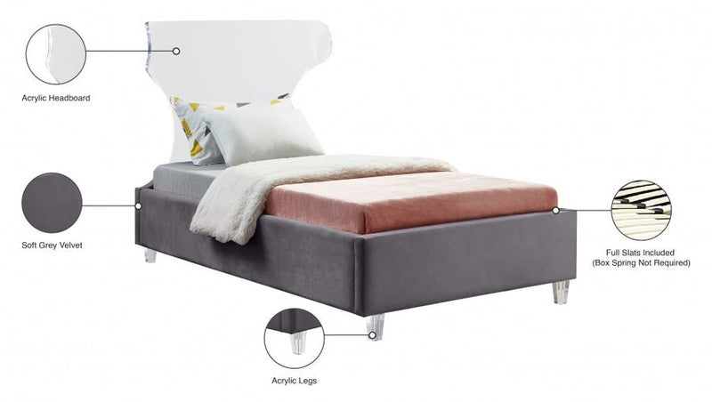 Ghost Velvet Twin Bed Grey - Gate FurnitureTwin Bed