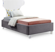 Ghost Velvet Twin Bed Grey - Gate FurnitureTwin Bed