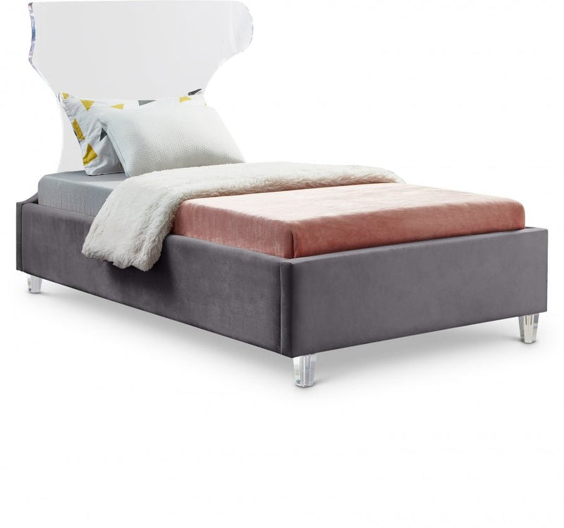 Ghost Velvet Twin Bed Grey - Gate FurnitureTwin Bed