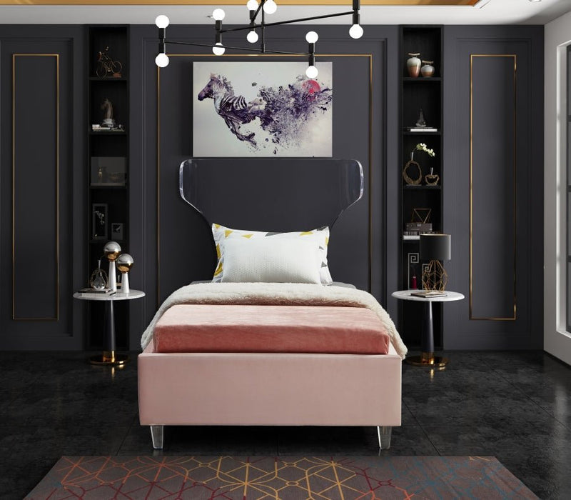 Ghost Velvet Twin Bed Pink - Gate FurnitureTwin Bed