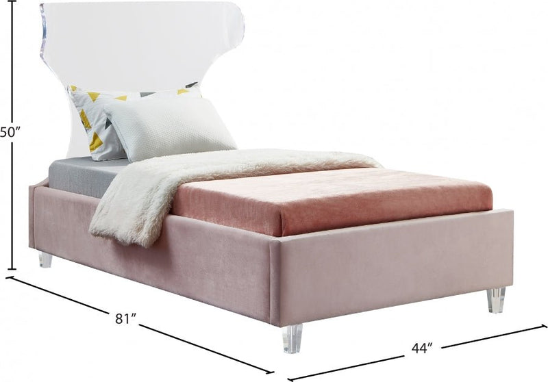 Ghost Velvet Twin Bed Pink - Gate FurnitureTwin Bed