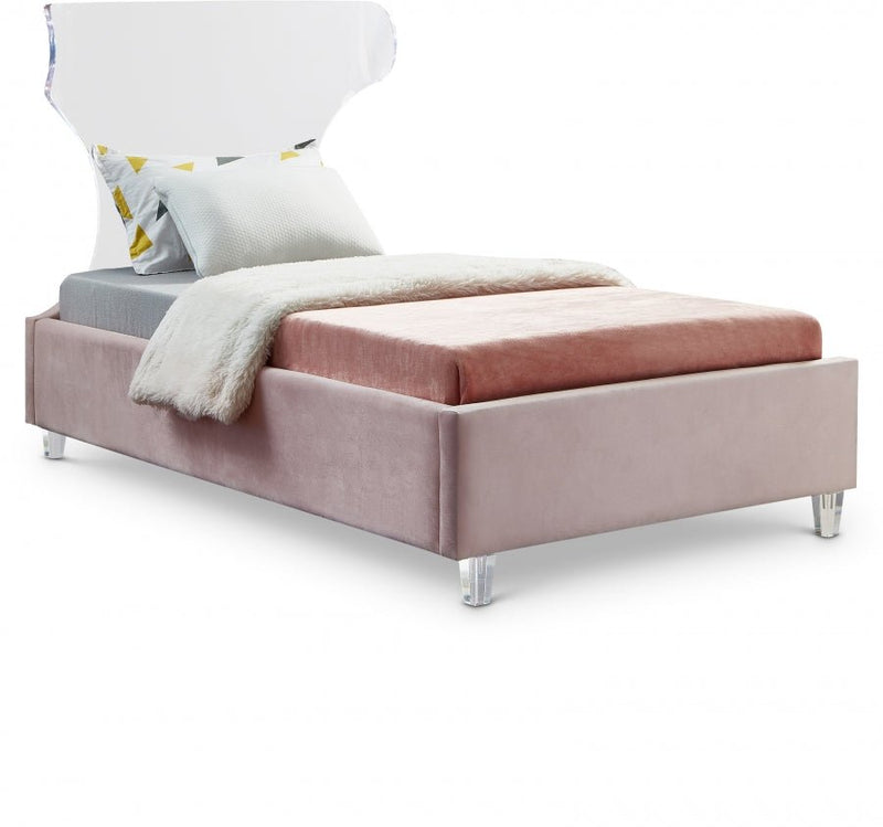 Ghost Velvet Twin Bed Pink - Gate FurnitureTwin Bed