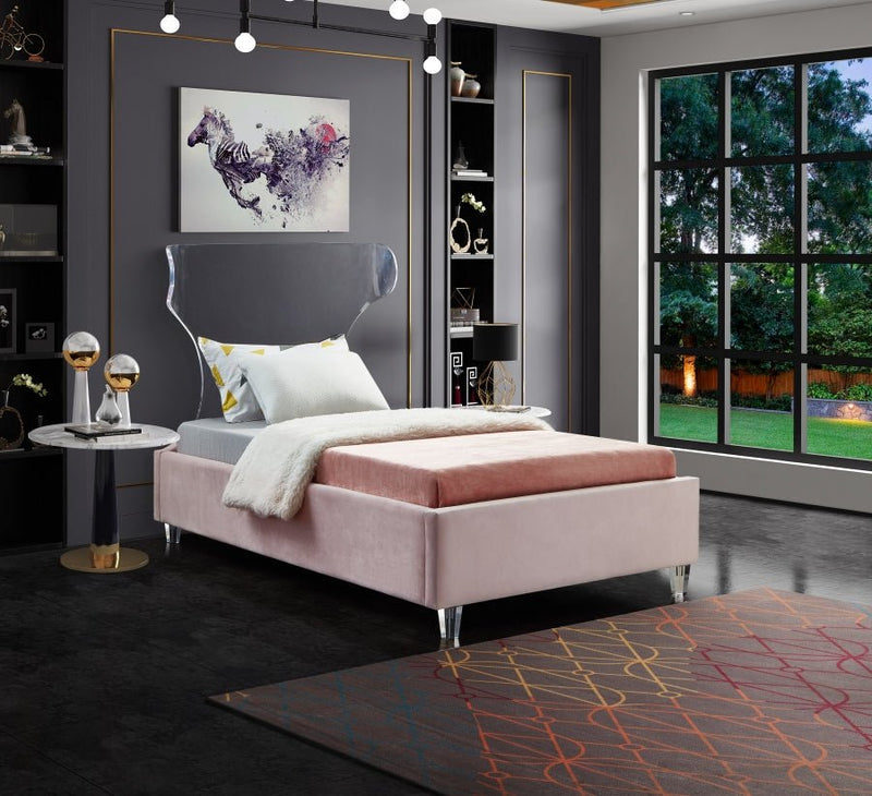 Ghost Velvet Twin Bed Pink - Gate FurnitureTwin Bed