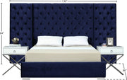 Grande Velvet King Bed (3 Boxes) Blue - Gate FurnitureKing Bed