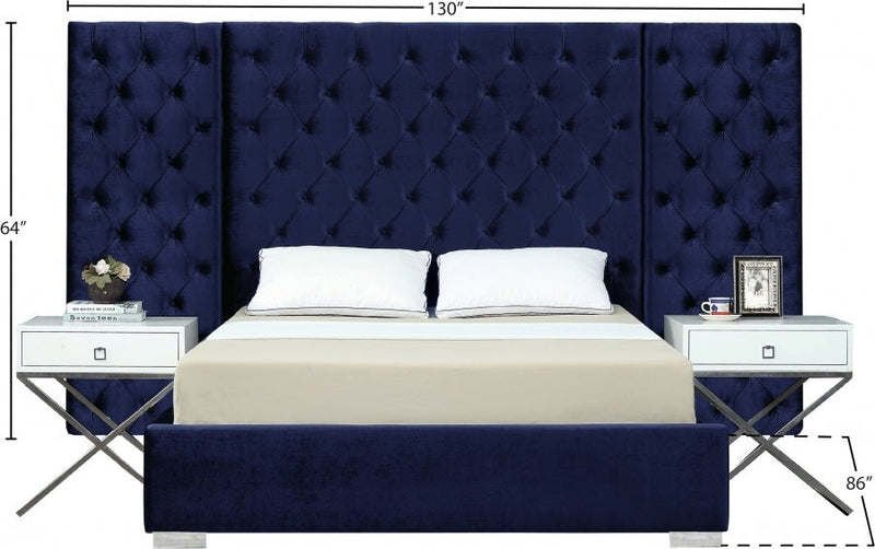 Grande Velvet King Bed (3 Boxes) Blue - Gate FurnitureKing Bed