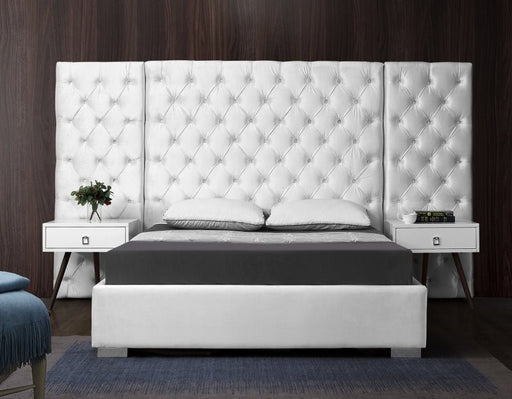 Grande Velvet Queen Bed (3 Boxes) White - Gate FurnitureQueen Bed