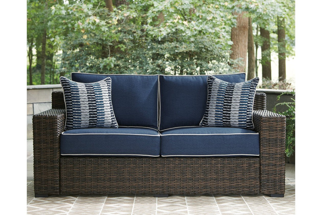 Grasson Lane Brown/Blue Loveseat with Cushion - P783-835 - Gate Furniture