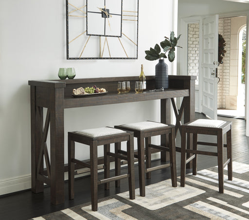 Hallishaw Dark Brown 4-Piece Counter Table and Bar Stools - Gate Furniture
