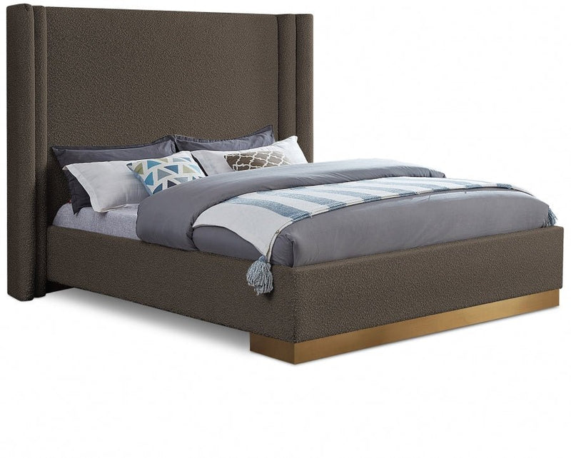 Halton Boucle Fabric King Bed (3 Boxes) Brown - Gate FurnitureKing Bed