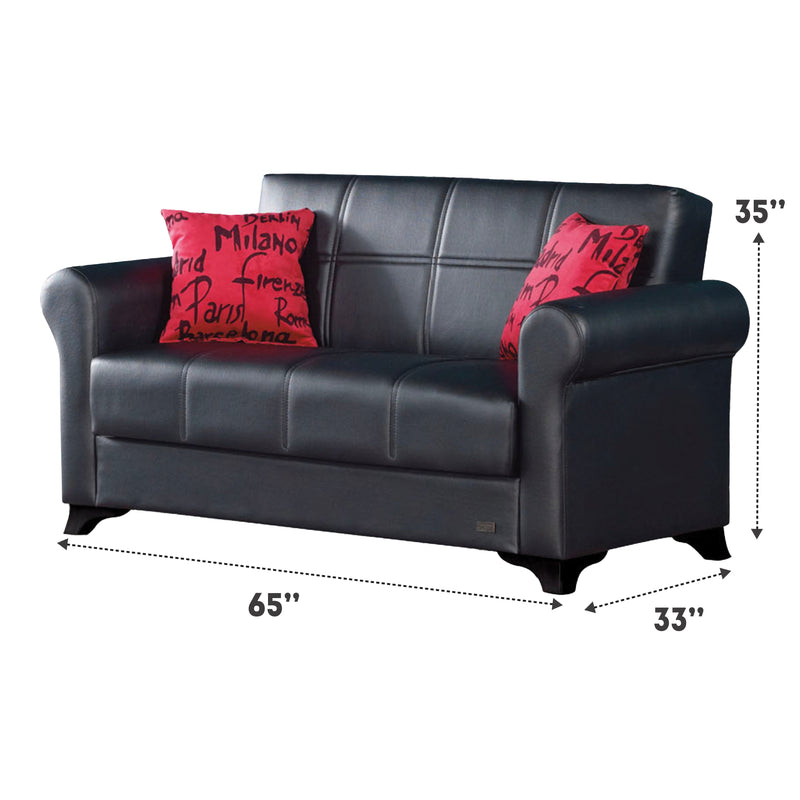 Harlem 65 in. Convertible Sleeper Loveseat in Black with Storage - Gate FurnitureLoveseat