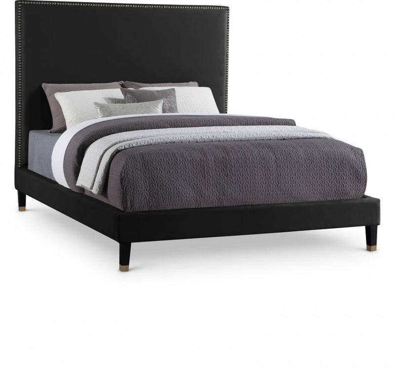Harlie Velvet King Bed Black - Gate FurnitureKing Bed