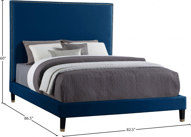 Harlie Velvet King Bed Blue - Gate FurnitureKing Bed