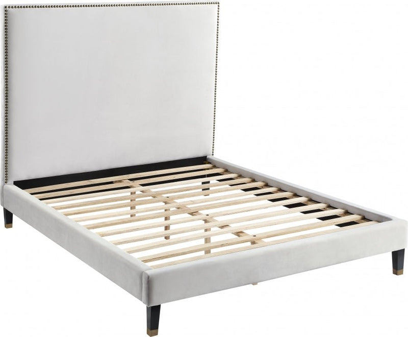 Harlie Velvet King Bed Cream - Gate FurnitureKing Bed