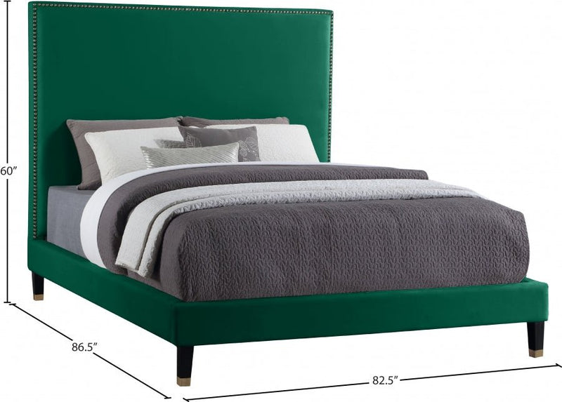 Harlie Velvet King Bed Green - Gate FurnitureKing Bed