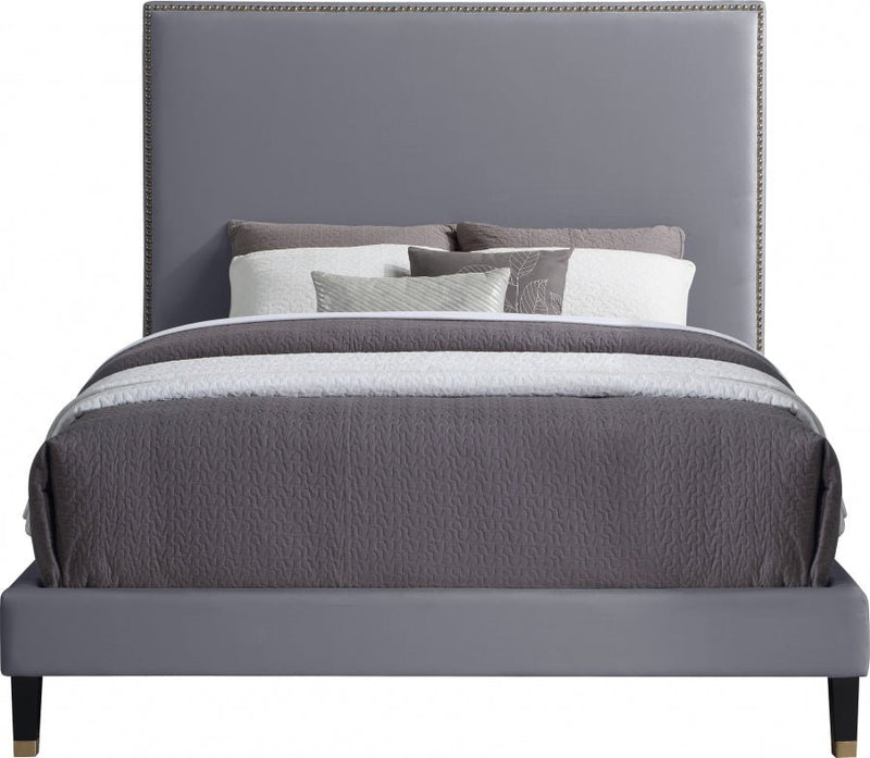 Harlie Velvet King Bed Grey - Gate FurnitureKing Bed
