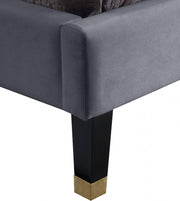 Harlie Velvet King Bed Grey - Gate FurnitureKing Bed