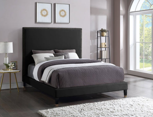 Harlie Velvet Queen Bed Black - Gate FurnitureQueen Bed