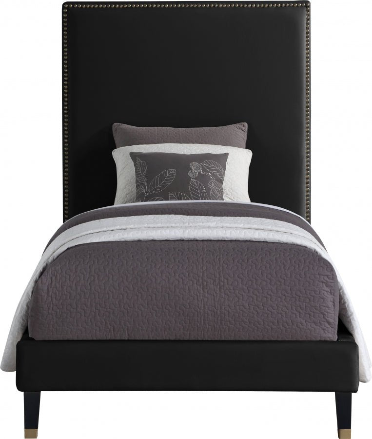 Harlie Velvet Twin Bed Black - Gate FurnitureTwin Bed