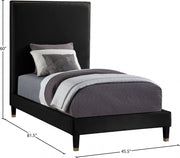 Harlie Velvet Twin Bed Black - Gate FurnitureTwin Bed