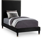 Harlie Velvet Twin Bed Black - Gate FurnitureTwin Bed