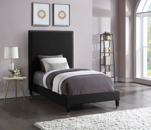 Harlie Velvet Twin Bed Black - Gate FurnitureTwin Bed