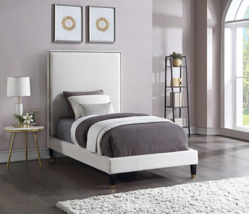 Harlie Velvet Twin Bed Cream - Gate FurnitureTwin Bed