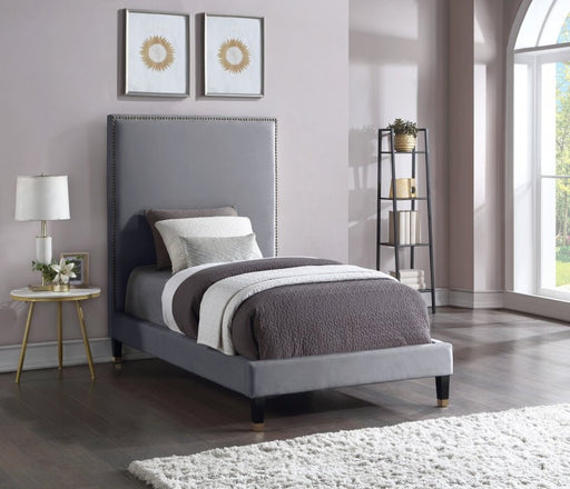 Harlie Velvet Twin Bed Grey - Gate FurnitureTwin Bed