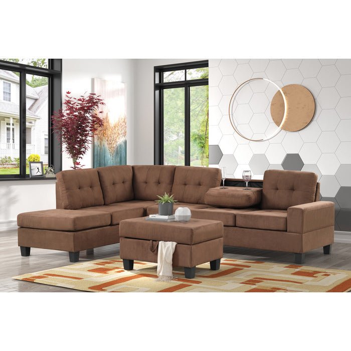 Heights Chocolate Brown Reverisble Sectional with Storage Ottoman - Gate FurnitureOttoman