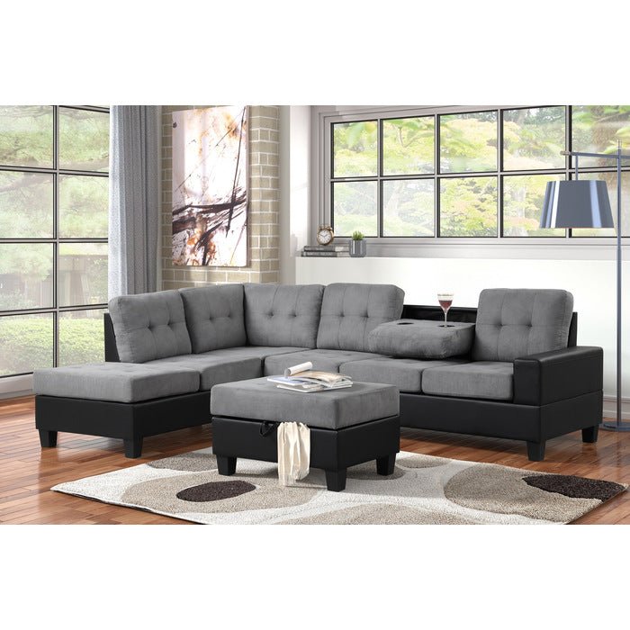 Heights Gray and Black Reverisble Sectional with Storage Ottoman - Gate FurnitureOttoman