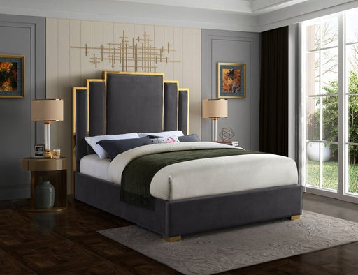 Hugo Velvet King Bed Grey - Gate FurnitureKing Bed