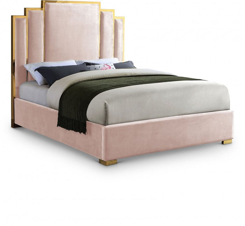 Hugo Velvet King Bed Pink - Gate FurnitureKing Bed