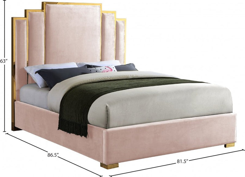 Hugo Velvet King Bed Pink - Gate FurnitureKing Bed