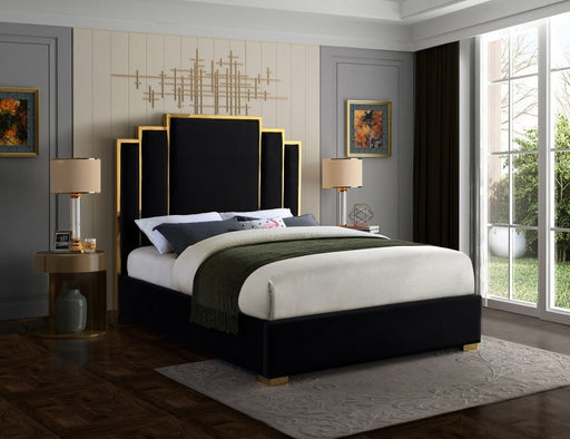 Hugo Velvet Queen Bed Black - Gate FurnitureQueen Bed