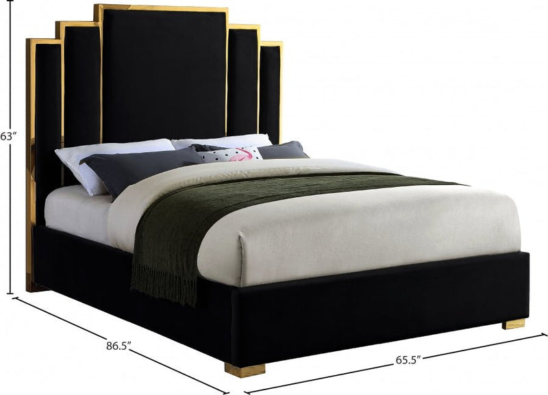 Hugo Velvet Queen Bed Black - Gate FurnitureQueen Bed