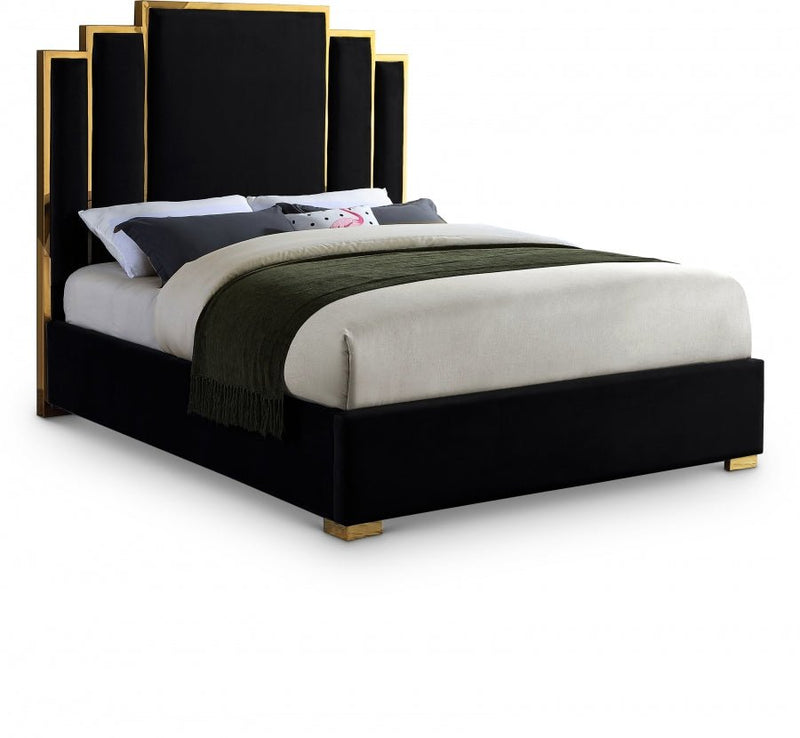 Hugo Velvet Queen Bed Black - Gate FurnitureQueen Bed
