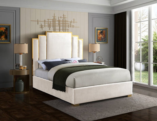 Hugo Velvet Queen Bed Cream - Gate FurnitureQueen Bed
