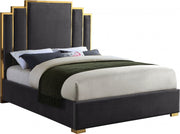 Hugo Velvet Queen Bed Grey - Gate FurnitureQueen Bed