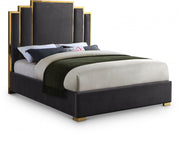 Hugo Velvet Queen Bed Grey - Gate FurnitureQueen Bed