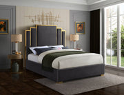 Hugo Velvet Queen Bed Grey - Gate FurnitureQueen Bed
