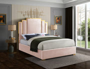 Hugo Velvet Queen Bed Pink - Gate FurnitureQueen Bed