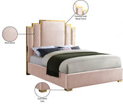 Hugo Velvet Queen Bed Pink - Gate FurnitureQueen Bed