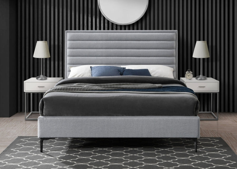 Hunter Linen Textured King Bed Grey - Gate FurnitureKing Bed