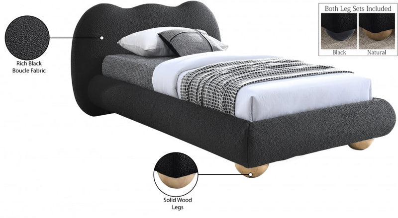 Hyde Boucle Fabric Twin Bed (3 Boxes) Black - Gate FurnitureTwin Bed