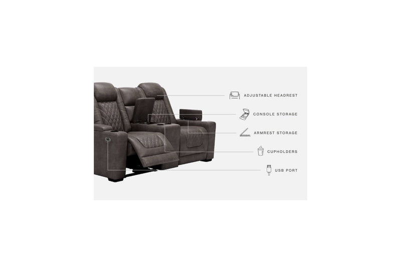 HyllMont Gray Power Reclining Loveseat with Console - Gate FurniturePower Reclining Loveseat