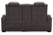 HyllMont Gray Power Reclining Loveseat with Console - Gate FurniturePower Reclining Loveseat
